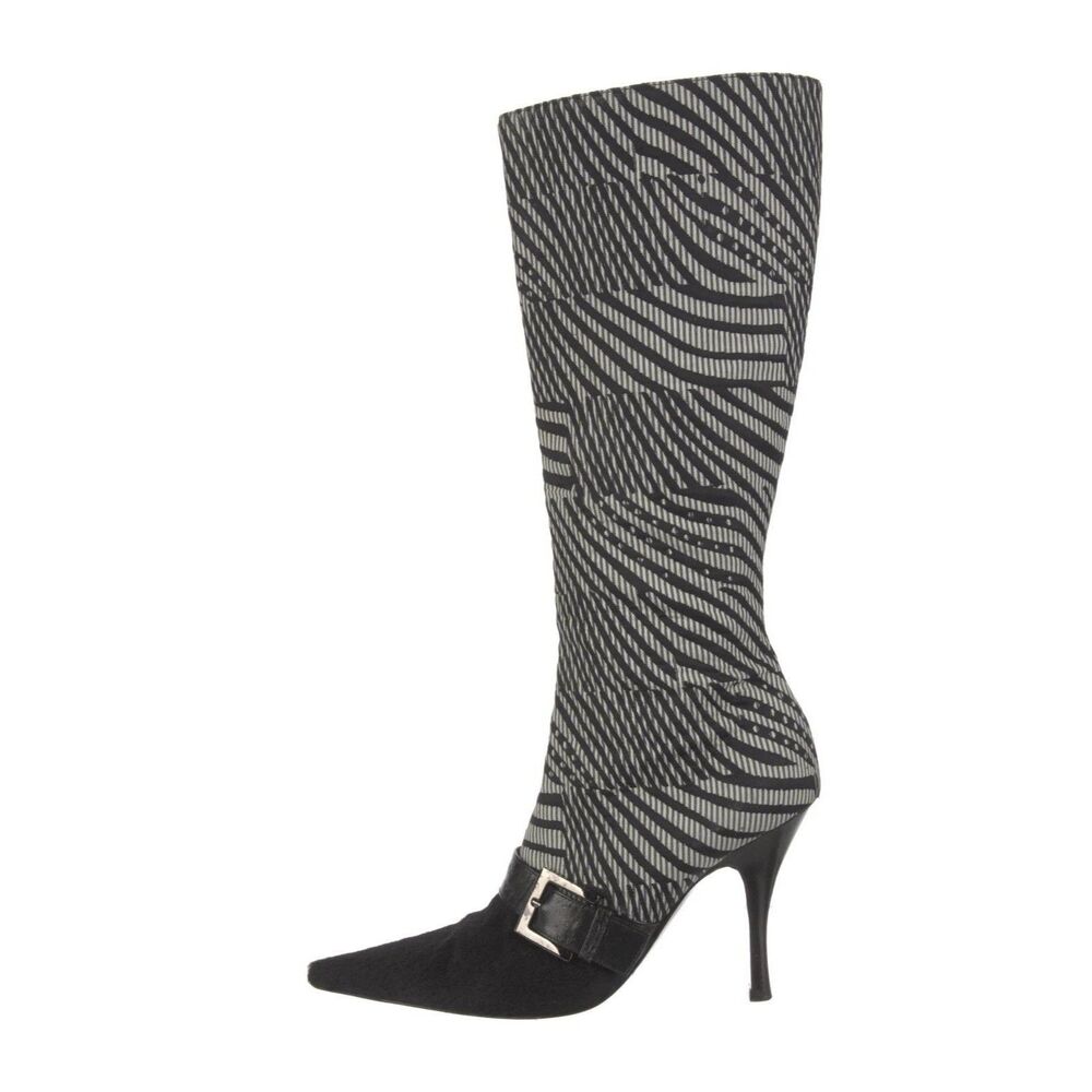Bruno Magli Womens Graphic Print Tall Dress Boots Sz 37 / 6.5-7‎ fur pointed toe
